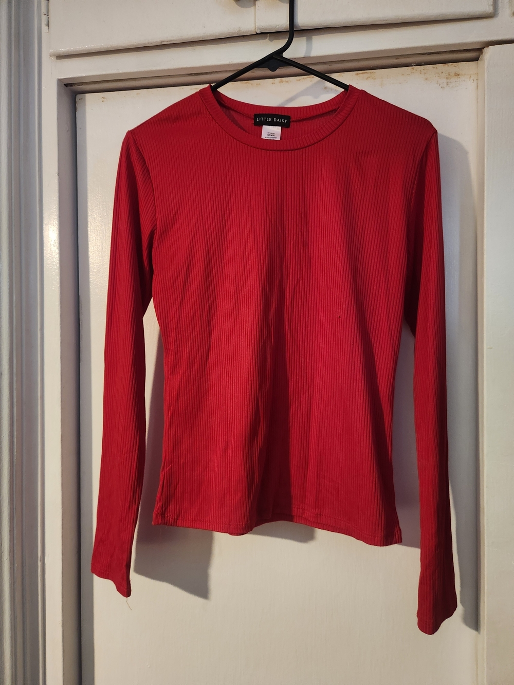 Women's Red Ribbed Long-Sleeve Top